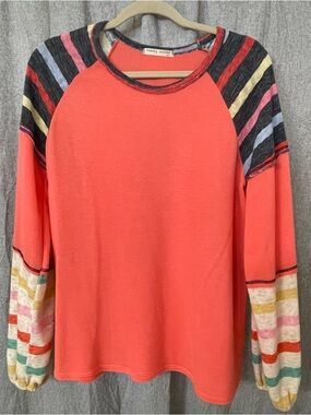 twenty second Coral Crewneck Blouse with Dark Trim